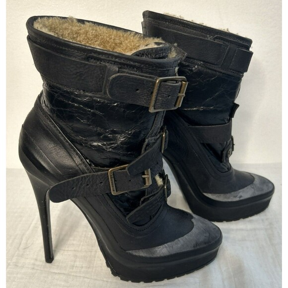 Burberry Prorsum Runway Aviator Ankle Boots EU 38 US 7.5 stiletto buckles black - Picture 1 of 10